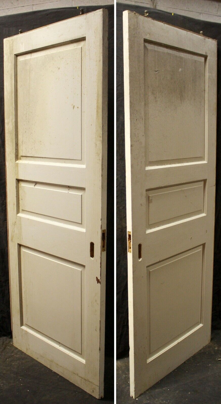 32"x79" Vintage Antique Old Reclaimed Salvaged SOLID Wood Wooden Sliding Pocket Door Recessed Panels