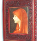 Rare Hand Tooled Embossed Leather Book Bible Cover Red Portrait St.Fabiola-Italy