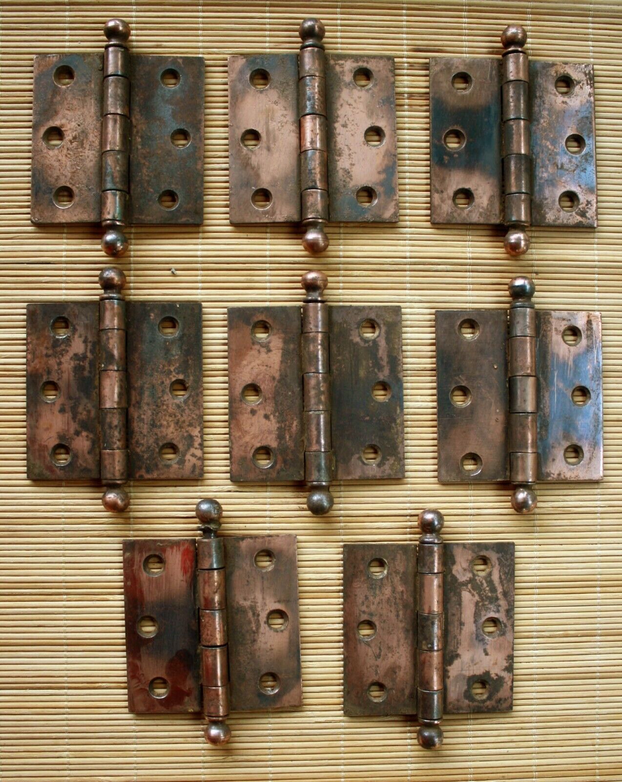 10 available CLEAN 5-Knuckle Pair 3"x3" Antique Vintage Old Reclaimed Salvaged Copper Steel Interior Door Hinges