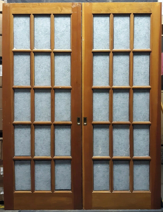 58"x78" Pair Antique Vintage Old Reclaimed Salvaged French Double Pocket Interior Doors Window Glass