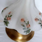 Unique Bulbous Mellow Shape Tall Lamp Frosted Glass Rose Pattern Brass w/ Harp