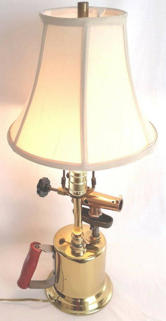 Antique Old Reclaimed Salvaged Decorative Upcycled Welding Blow Torch Electric Lamp Polished Brass