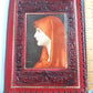 Rare Hand Tooled Embossed Leather Book Bible Cover Red Portrait St.Fabiola-Italy