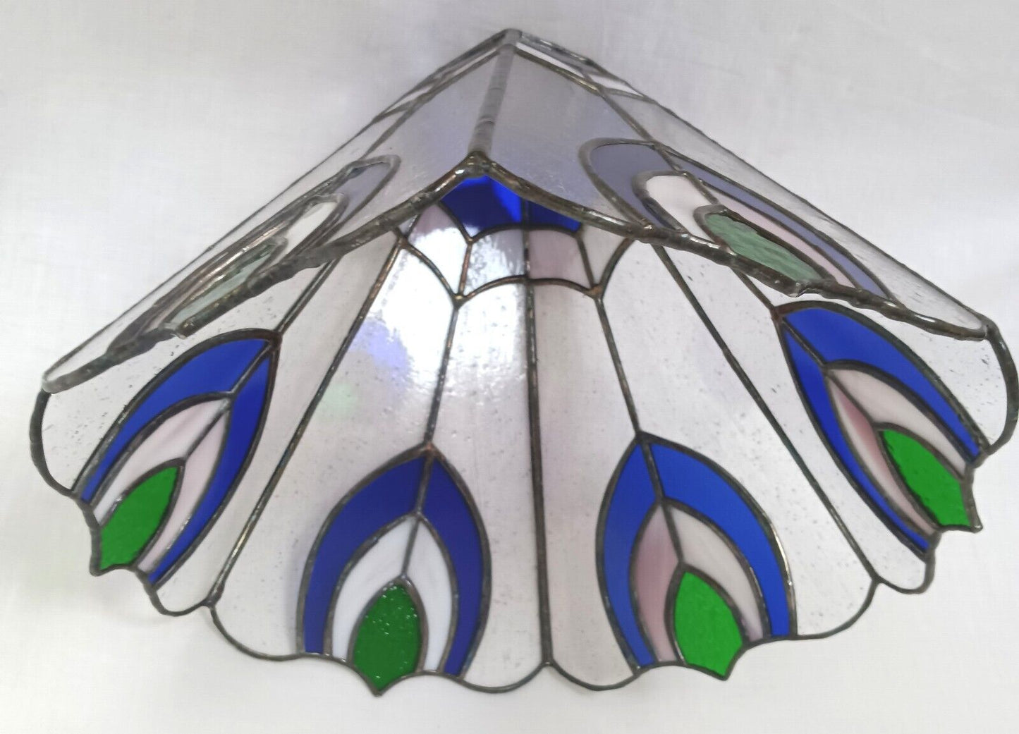 Tiffany Style Stained Slag/Glass Replacement Lampshade Peacock Design Signed JPL