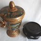 Satsuma China Hand Painted Ceramic Pottery Handles Urn Gilt Geisha Enamel +Stand
