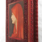 Rare Hand Tooled Embossed Leather Book Bible Cover Red Portrait St.Fabiola-Italy