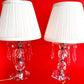 Pair Lamps Hand Cut Imported Lead Crystal w/Dangling Icicle Crystal Prisms VTG