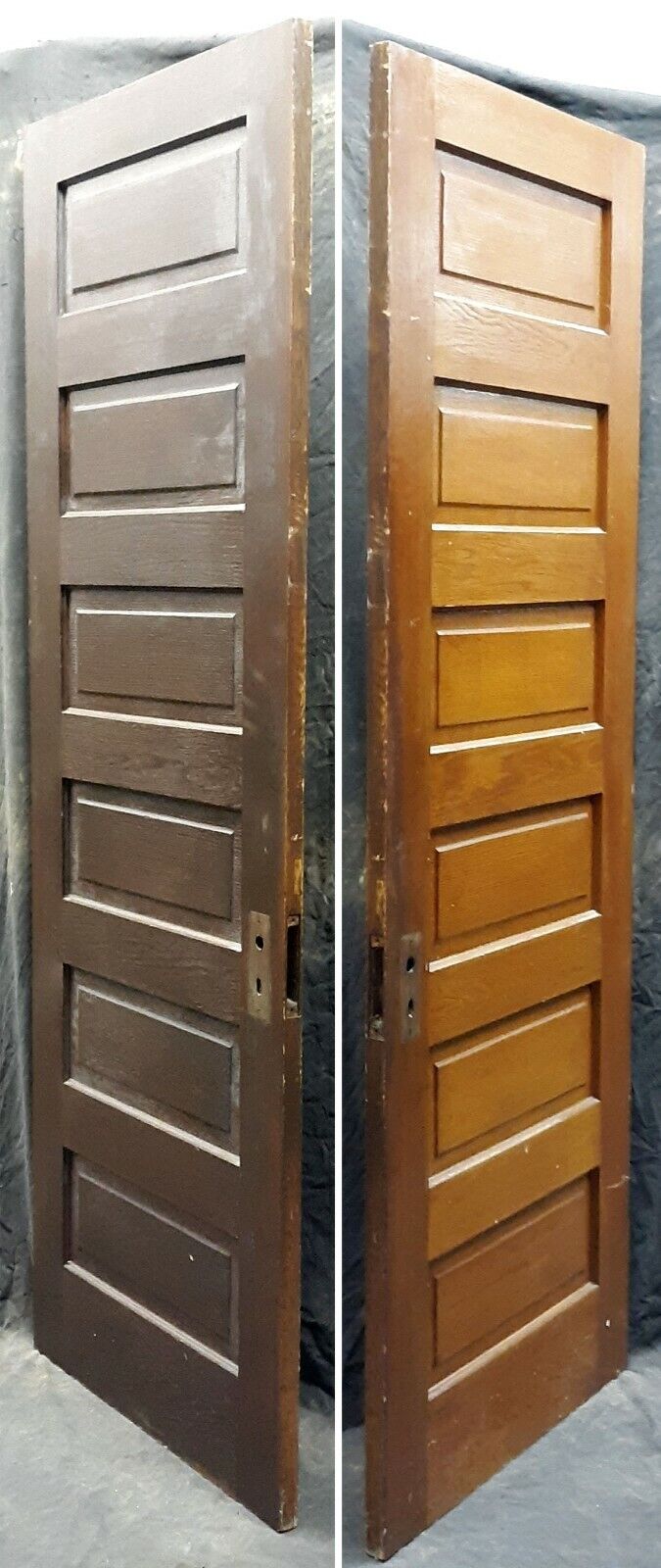 29.5"x79" Antique Vintage Old Reclaimed Salvaged Interior Oak SOLID Wood Wooden Door 6 Ladder Panel