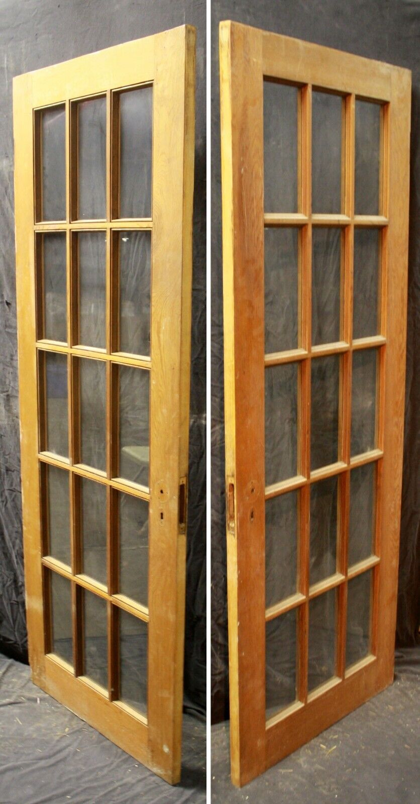 2 available 30x76" Antique Vintage Old Salvaged Reclaimed Wood Wooden Exterior French Door 15 Wavy Glass Lites Panes