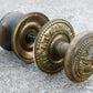 Vintage Antique Old Reclaimed Salvaged Pair SOLID Brass Doorknob Door Flower Knobs Plates Rosettes