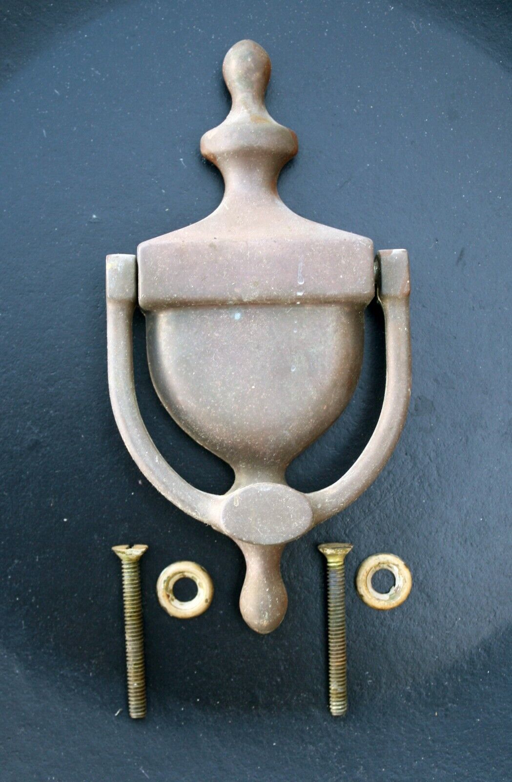 6" Vintage Antique Old Reclaimed Salvaged Colonial Style SOLID Cast Brass Door Knocker Rapper Plate