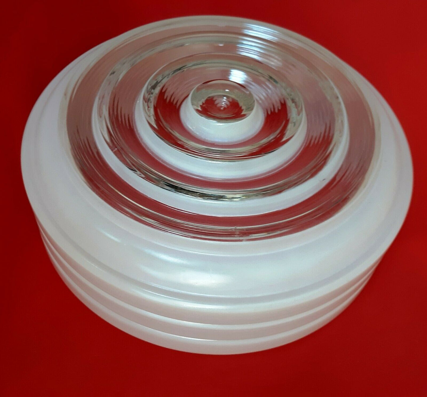 Vintage Off White Clear Thick Glass Drum Shape Large Light Shade Replacement Ceiling Wall Fixture Concentric Circles Round Cover 10" Fitter