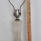 Unique Bulbous Mellow Shape Tall Lamp Frosted Glass Rose Pattern Brass w/ Harp