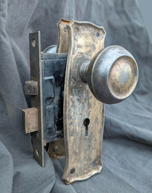 2 available Antique Vintage Old Reclaimed Salvaged Brass Steel Interior Door Lockset Knob Plate Lock