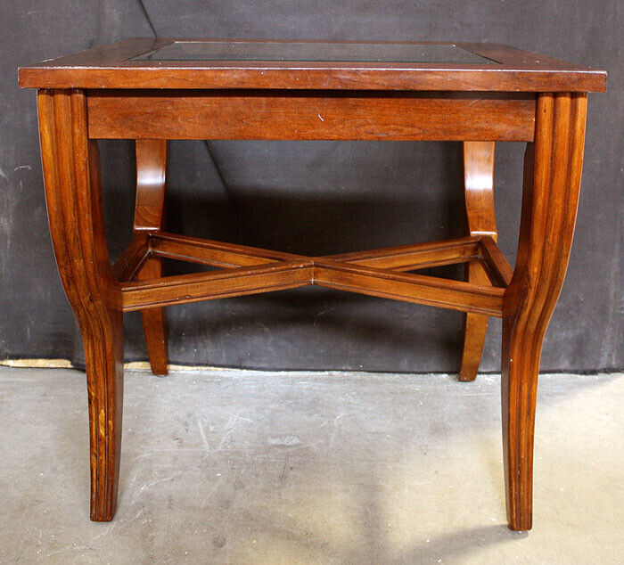 Vintage Old Reclaimed Salvaged Solid Wood Wooden Cherry Side End Accent Lamp Sofa Table Beveled Glass