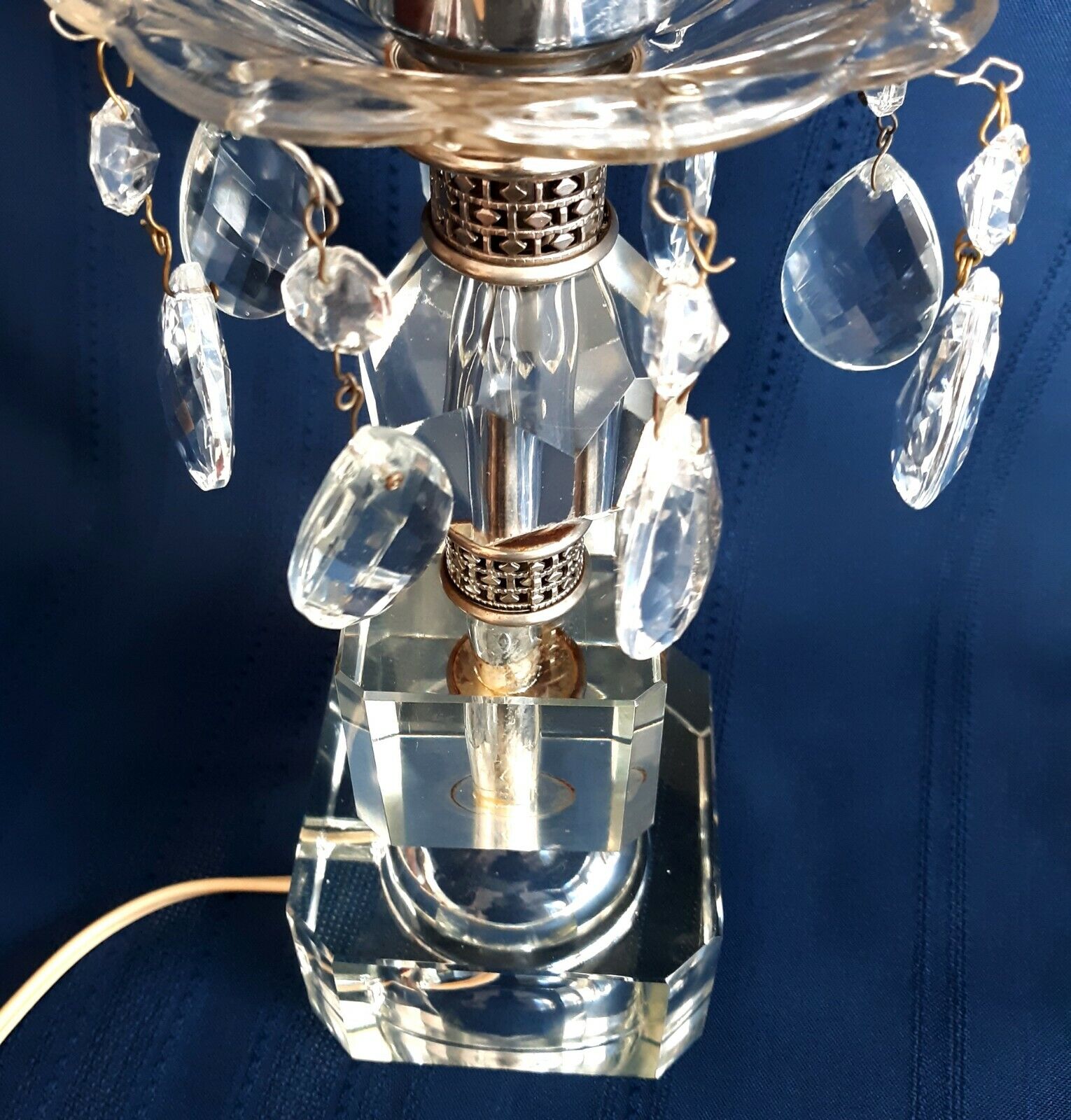 Vintage Small Electric Lamp Clear Crystal Pressed Glass Brass