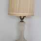 Unique Bulbous Mellow Shape Tall Lamp Frosted Glass Rose Pattern Brass w/ Harp
