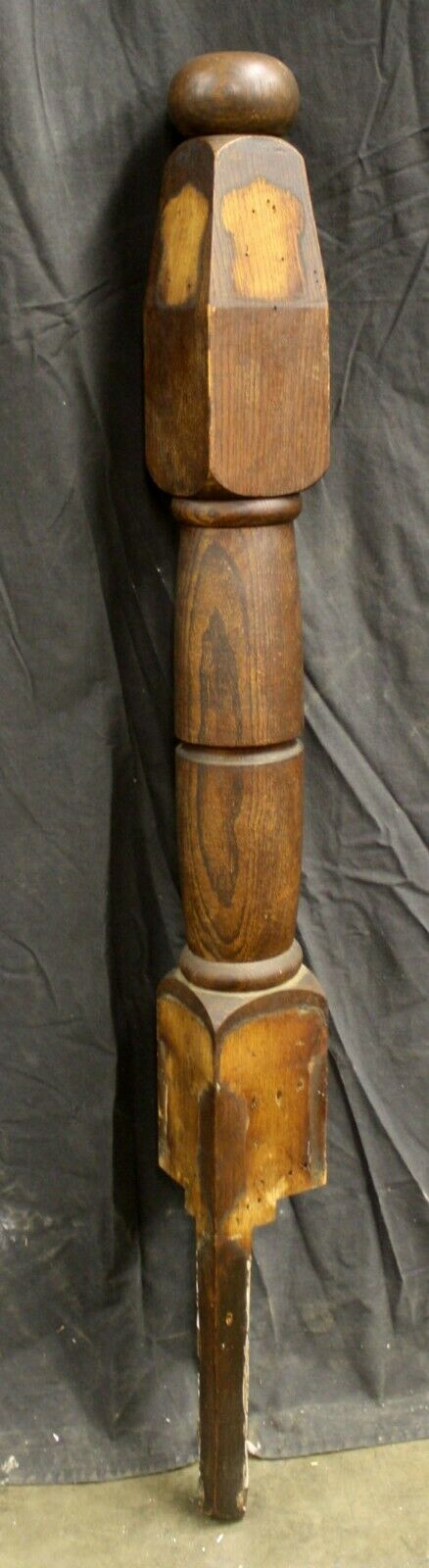 51"H Antique Vintage Old Reclaimed Salvaged Victorian Oak Wood Wooden Staircase Stair Newel Post Column Baluster