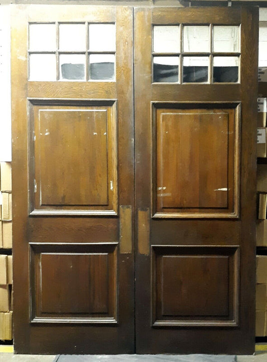 72"x100"x1.75" Pair Antique Vintage Old Reclaimed Salvaged Wooden Double Entry Exterior Doors Window