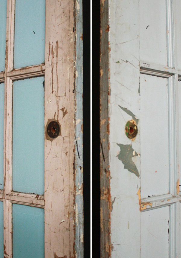 30"x95"x1.75" Antique Vintage Old Reclaimed Salvaged French Wood Wooden Door Window Beveled Glass Lites