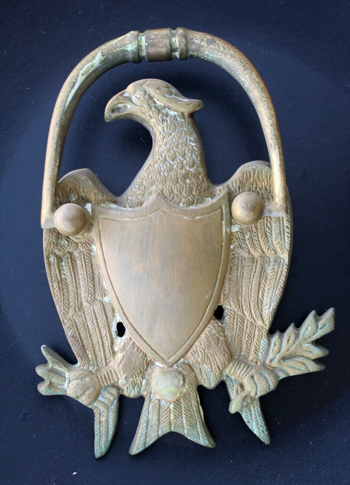 HUGE Vintage Antique Old Reclaimed Salvaged American Eagle SOLID Cast Brass Door Knocker Rapper