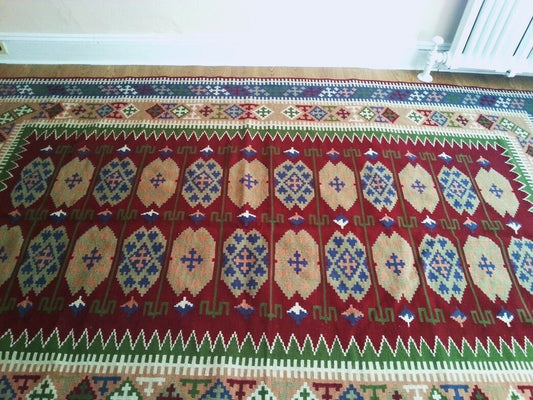 77"x130" Antique Vintage Old Handmade Hand Woven Wool Cotton Reversible Kilim Flat Weave Area Rug
