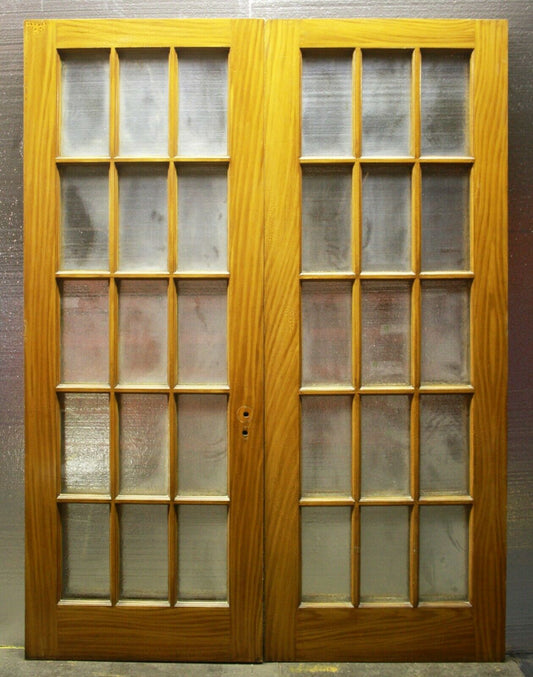 64"x88"x1.75" Pair Antique Old Reclaimed Salvaged Vintage French Double Wood Interior Doors Glass
