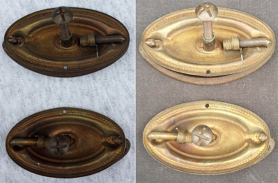 Pair Antique Vintage Old Reclaimed Salvaged Metal Drawer Cabinet Furniture Door Drop Pull Handle Plate