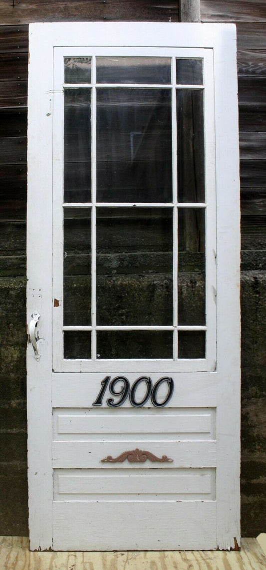 35.5"x90" Antique Vintage Old Reclaimed Salvaged Wood Wooden Storm Screen Exterior Door Window Glass