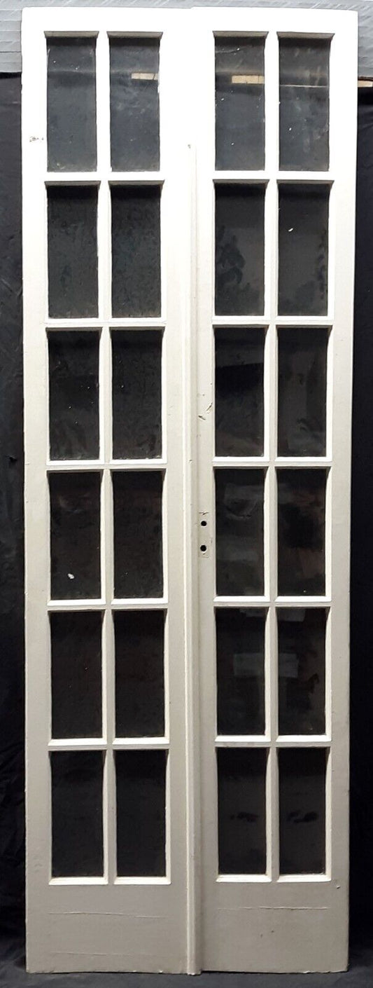 30"x92"x1.75" Pair Antique Vintage Old Reclaimed Salvaged French Double Wood Interior Doors Glass