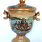 Satsuma China Hand Painted Ceramic Pottery Handles Urn Gilt Geisha Enamel +Stand