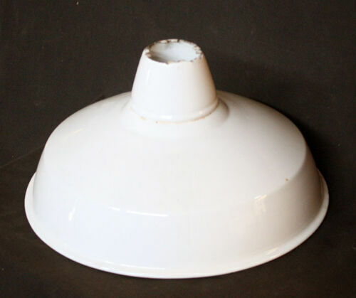 14" Vintage Antique Old Salvaged Reclaimed Art Deco Factory Industrial Porcelain Enamel Steel Metal Lamp Shade Ceiling Light Cover Fixture