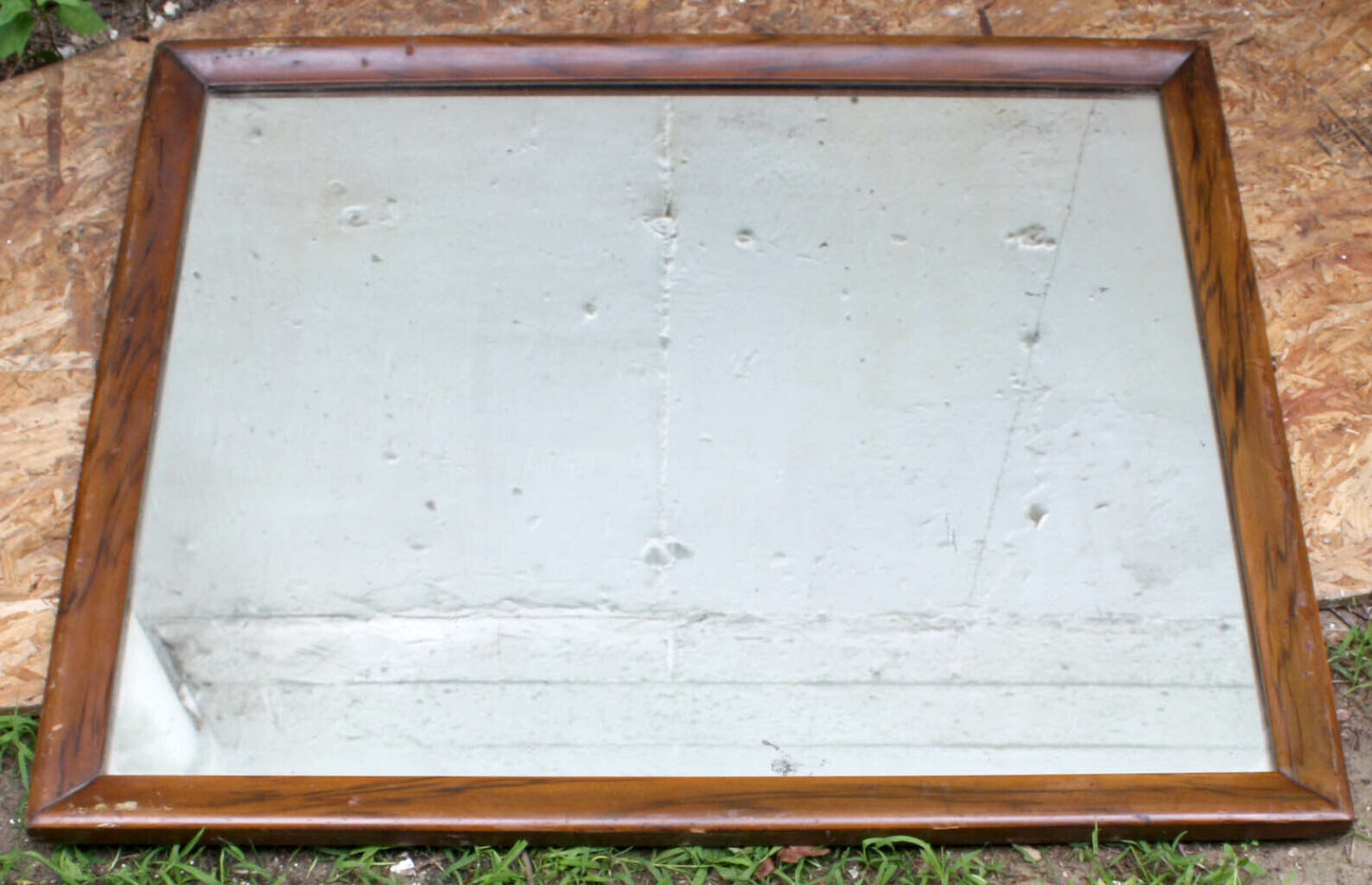 29"x35" Antique Vintage Old Reclaimed Salvaged EMPIRE Wood Wooden Wall Dresser Vanity Mirror Glass