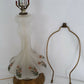 Unique Bulbous Mellow Shape Tall Lamp Frosted Glass Rose Pattern Brass w/ Harp