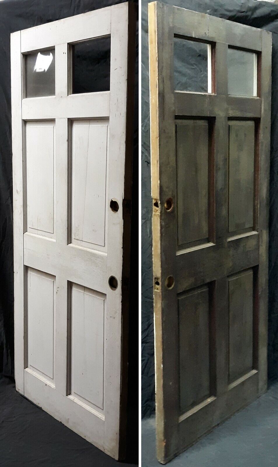 36"x77.5"x1.75" Antique Vintage Old Reclaimed Salvaged SOLID Wood Wooden Entry Door Window Glass Panels