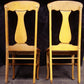 Pair Vintage Antique Old Reclaimed Salvaged Oak Wood Wooden Fiddle Bck Side Dining Chair Caned Seat
