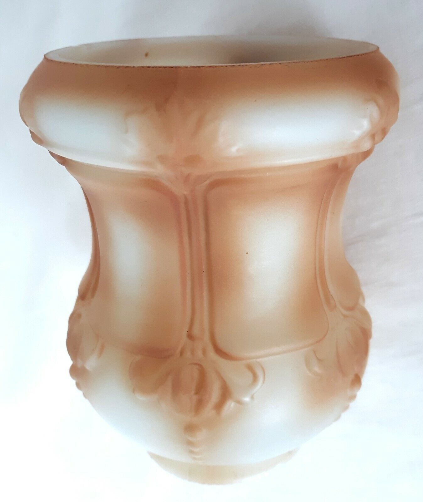 White Opaque Glass Lampshade Embossed Design Hand Painted Brown 2.25” Fitter