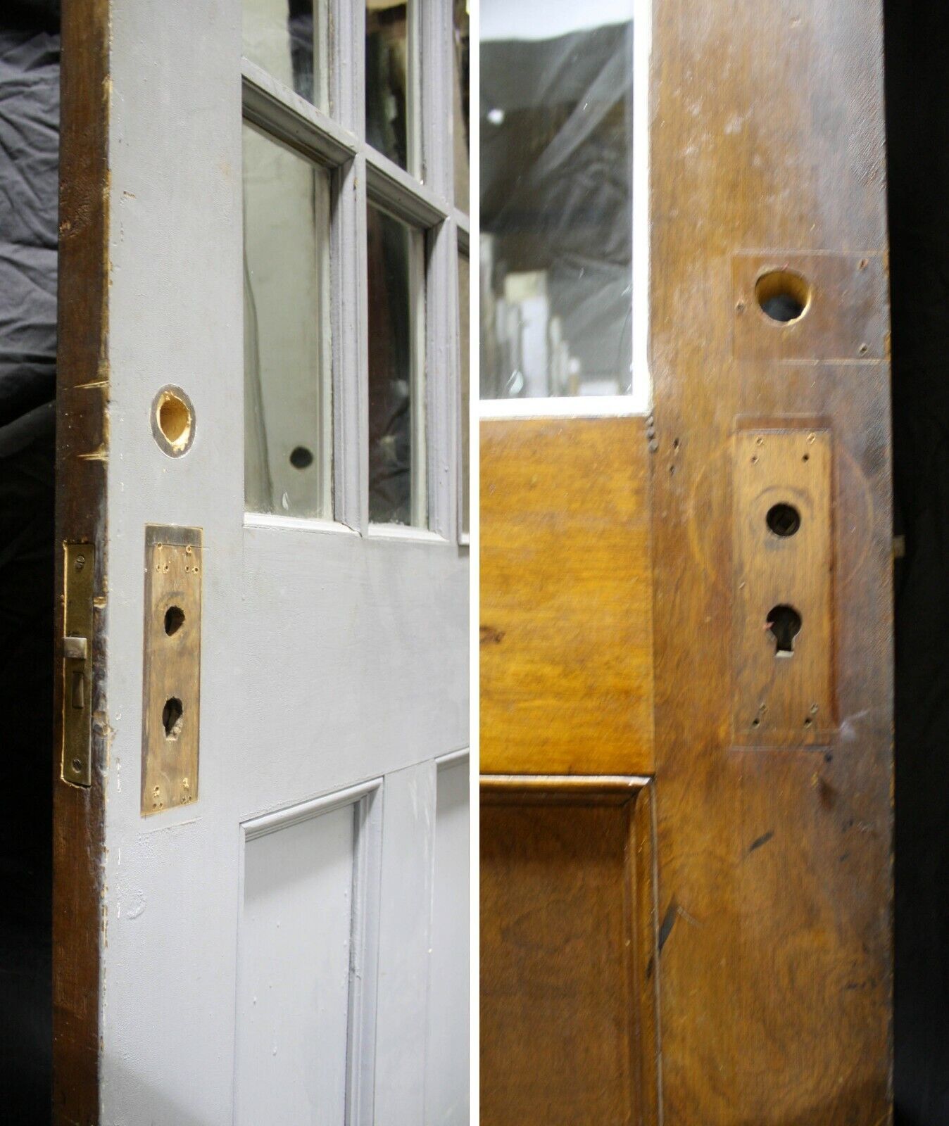 31.5"x80"x1.75" Antique Vintage Old Reclaimed Salvaged Exterior Wood Wooden Side Back Door Window Glass