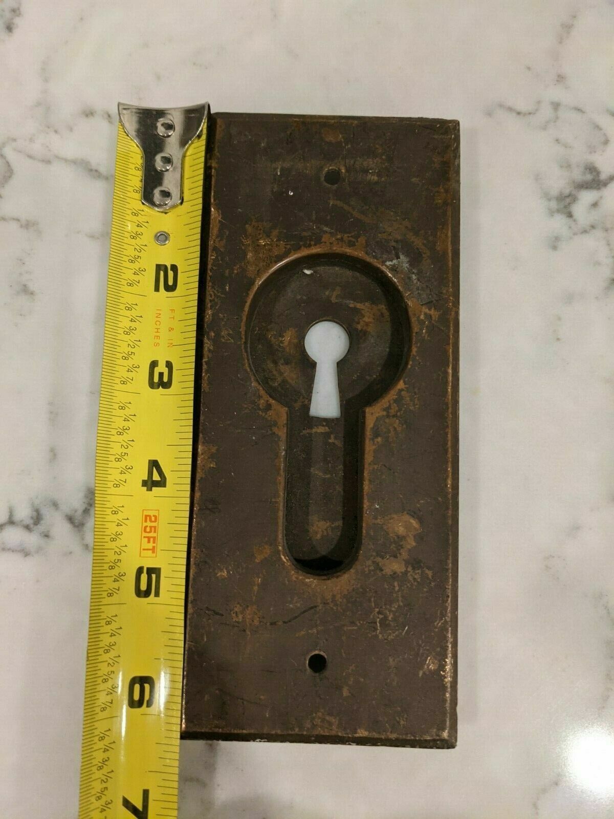 BIG! Pair Antique Vintage Old Reclaimed Salvaged SOLID Cast Bronze Brass Pocket Door Key Plate Pull