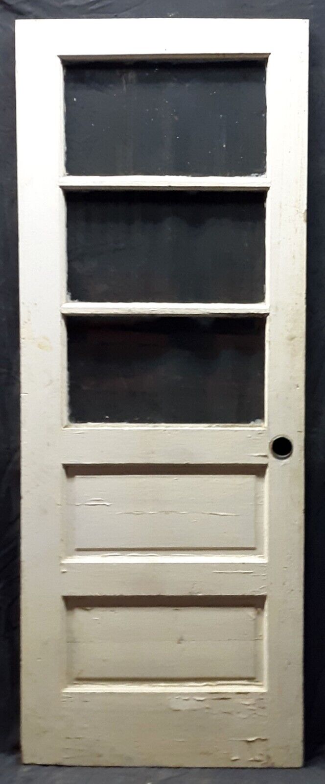 29.5"x79" Antique Vintage Old Reclaimed Salvaged SOLID Wood Wooden Entry Exterior Side Back Door 3 Window Glass Lites Panes Panels
