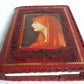 Rare Hand Tooled Embossed Leather Book Bible Cover Red Portrait St.Fabiola-Italy