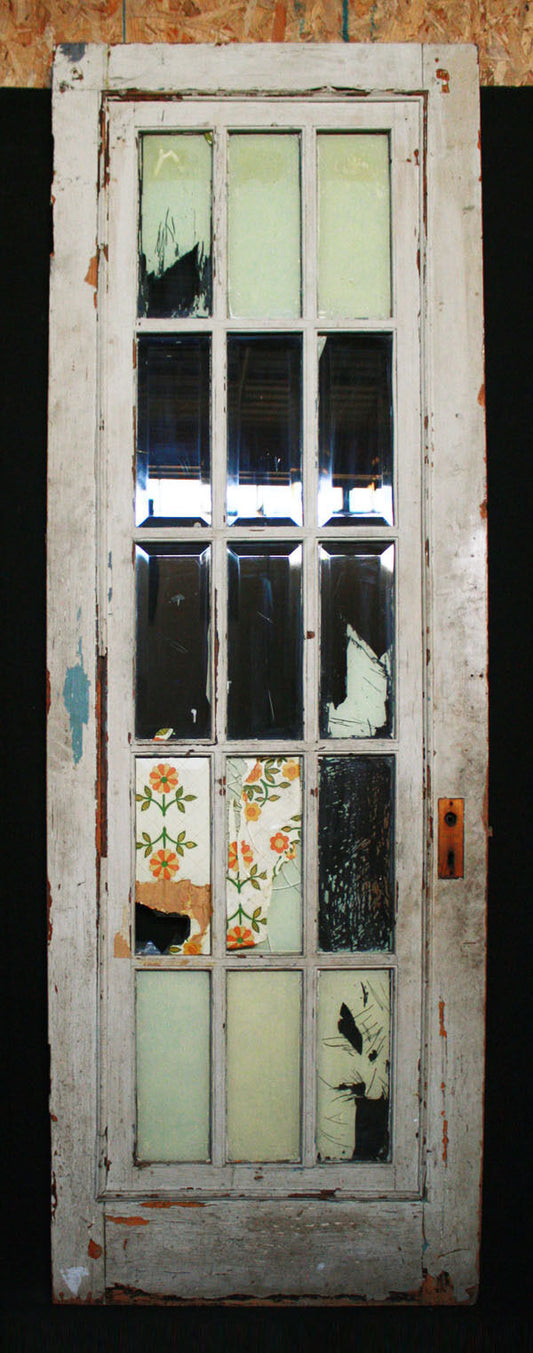 30"x89" Antique Vintage Old Reclaimed Salvaged French SOLID Wood Wooden Door Windows Beveled Glass Lite