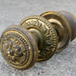 Vintage Antique Old Reclaimed Salvaged Pair SOLID Brass Doorknob Door Flower Knobs Plates Rosettes