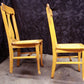 Pair Vintage Antique Old Reclaimed Salvaged Oak Wood Wooden Fiddle Bck Side Dining Chair Caned Seat