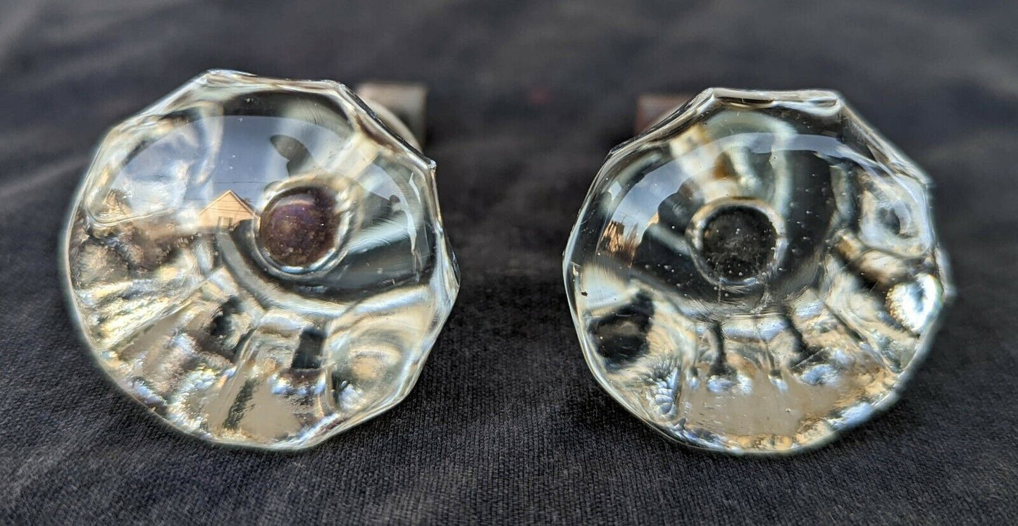 Pair BIG Vintage Antique Old Reclaimed Salvaged Hexagon Glass Dresser Drawer Furniture Knob Pull Handle