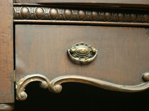 Antique Vintage Old Reclaimed Salvaged Wood Wooden Bowed Glass Curio China Cabinet Server Breakfront