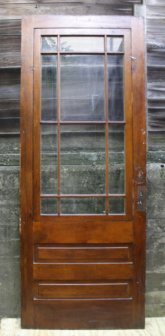 35.5"x90" Antique Vintage Old Reclaimed Salvaged Wood Wooden Storm Screen Exterior Door Window Glass