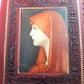 Rare Hand Tooled Embossed Leather Book Bible Cover Red Portrait St.Fabiola-Italy