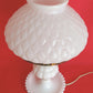 Vintage Milk Glass Lamp Beaded Tray Base Quilted Diamond Pattern Shade Parlor Table Statement Lamp GWTW Style Retro Lighting