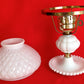 Vintage Milk Glass Lamp Beaded Tray Base Quilted Diamond Pattern Shade Parlor Table Statement Lamp GWTW Style Retro Lighting